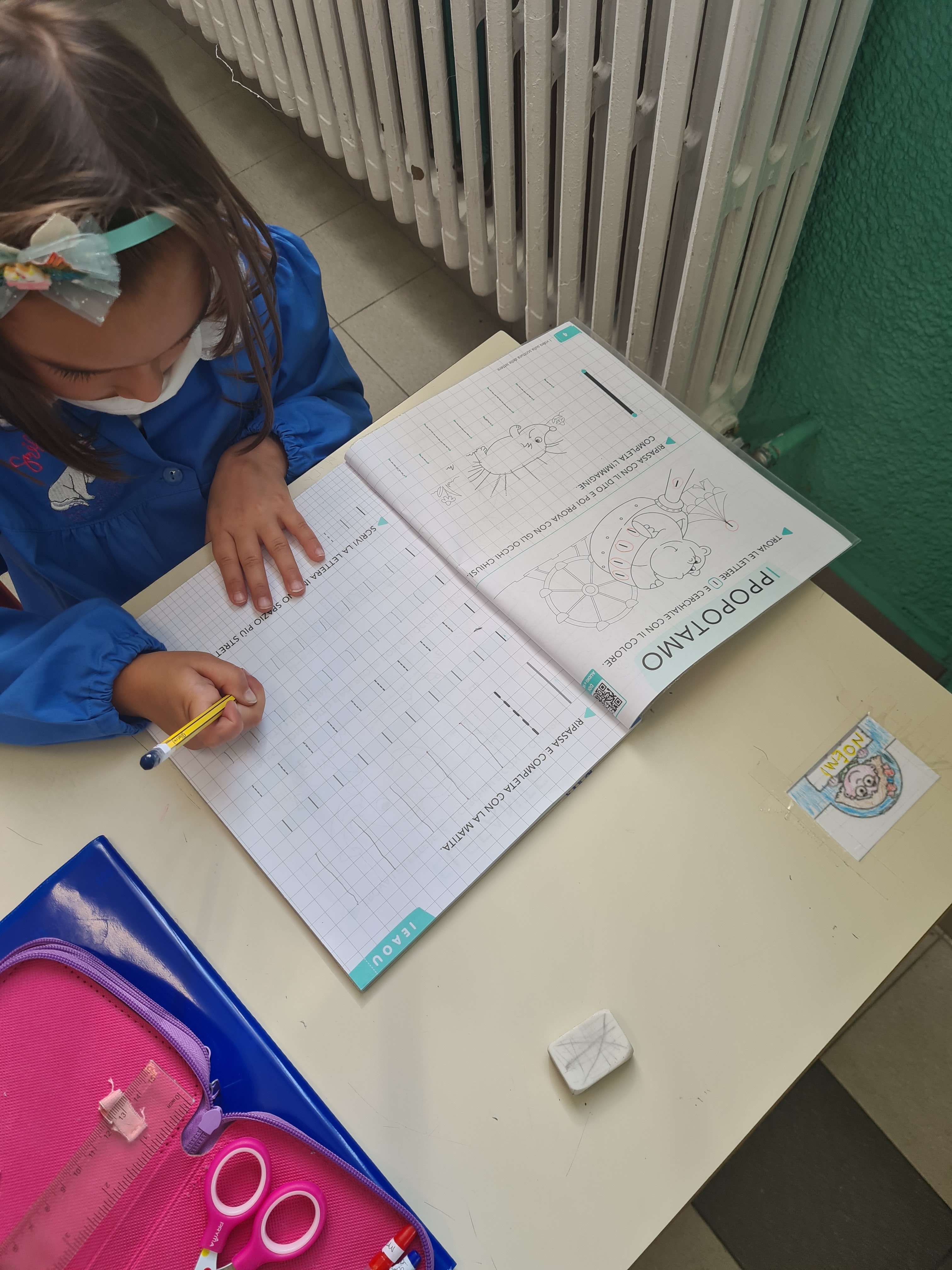An elementary student doing her homework