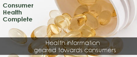 Medicine from a bottle with the title "Health information geared towards consumers"