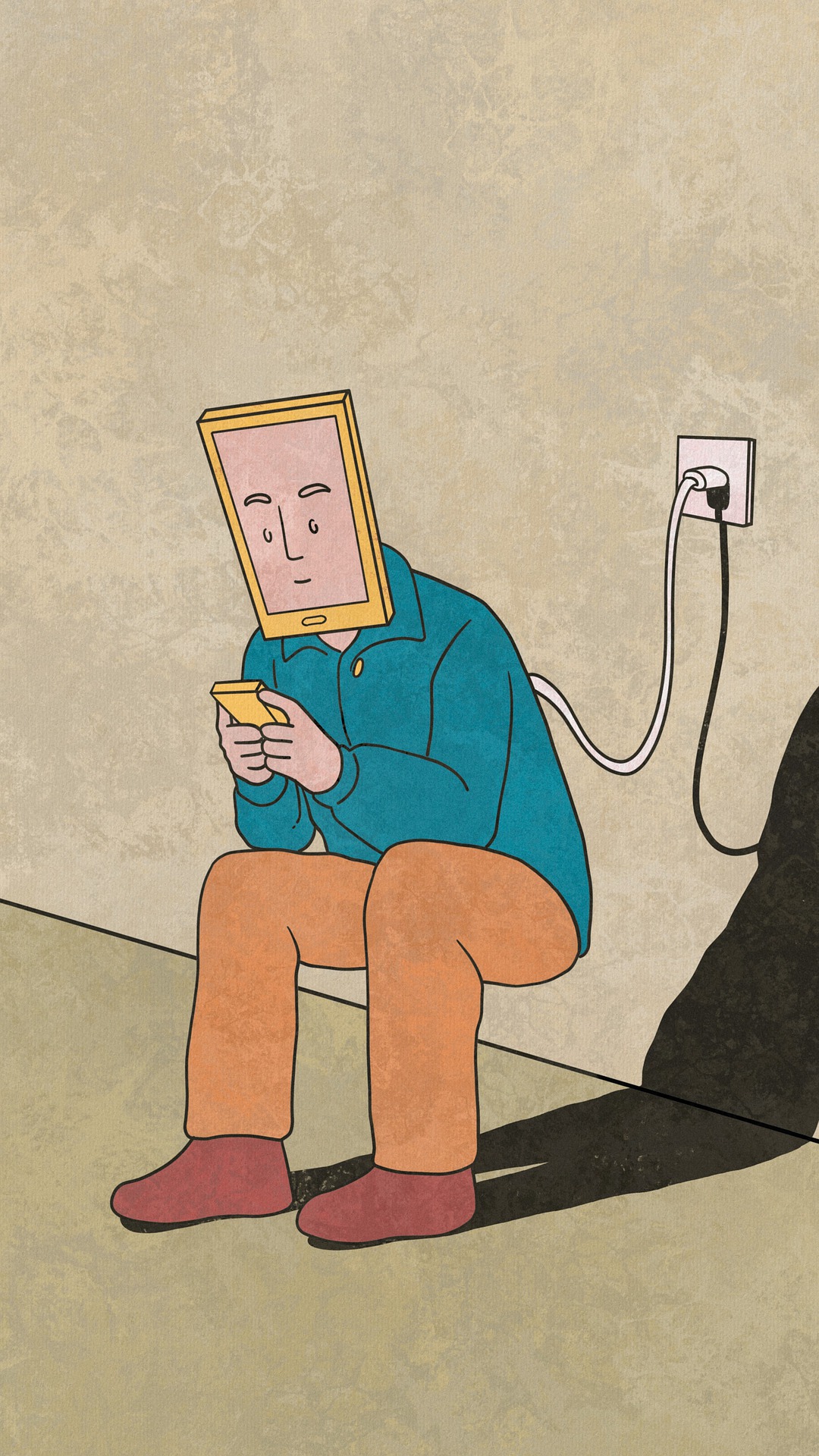 Illustration of a man becoming a phone representing addiction on social media